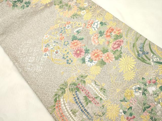 平和屋着物●「美しいキモノ」お馴染みのメーカー　となみ織物　六通柄袋帯　唐織　砂金織　草花丸文　金銀糸　証紙付き　正絹　逸品　CABM7917dy