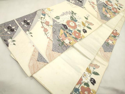 平和屋着物●西陣　長嶋成織物　ながしま帯　六通柄袋帯　辻が花　裂型花瓶文　金糸　共箱付き　正絹　逸品　CABM7920dy