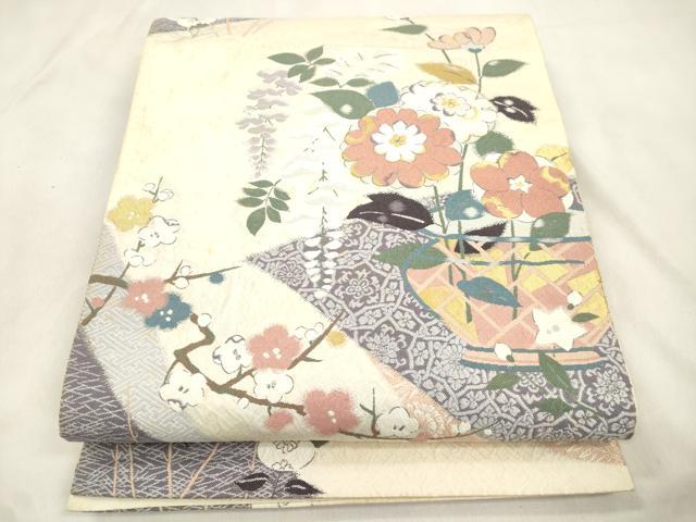 平和屋着物●西陣　長嶋成織物　ながしま帯　六通柄袋帯　辻が花　裂型花瓶文　金糸　共箱付き　正絹　逸品　CABM7920dy