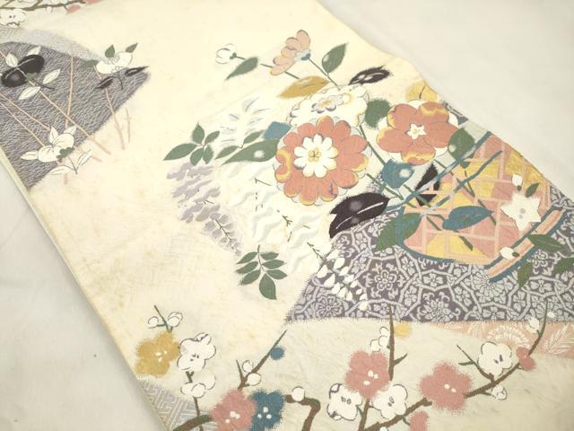 平和屋着物●西陣　長嶋成織物　ながしま帯　六通柄袋帯　辻が花　裂型花瓶文　金糸　共箱付き　正絹　逸品　CABM7920dy