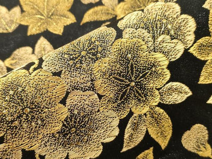 平和屋着物●ファッションデザイナー 花井幸子　六通柄袋帯　草花文　黒地　金糸　正絹　逸品　CABM7922dy