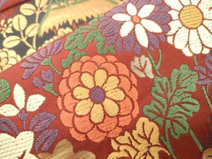 平和屋着物●ファッションデザイナー 花井幸子　六通柄袋帯　唐織　風景文　金糸　正絹　逸品　CABM7927dy