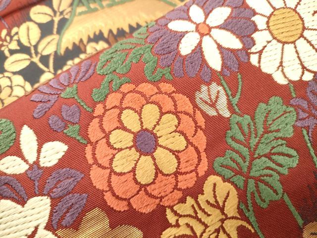 平和屋着物●ファッションデザイナー 花井幸子　六通柄袋帯　唐織　風景文　金糸　正絹　逸品　CABM7927dy