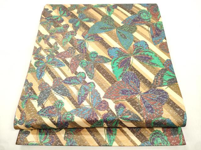 平和屋着物●染色作家　斉藤三才　六通柄袋帯　舞蝶文　正絹　逸品　CABM7930dy