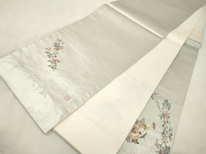 平和屋着物●京人形師　関原紫水監修　西陣　太鼓柄袋帯　唐織　紅花染　ひとかた草紙　証紙付き　正絹　逸品　未使用　CABM7942dy