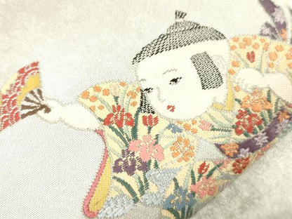 平和屋着物●京人形師　関原紫水監修　西陣　太鼓柄袋帯　唐織　紅花染　ひとかた草紙　証紙付き　正絹　逸品　未使用　CABM7942dy