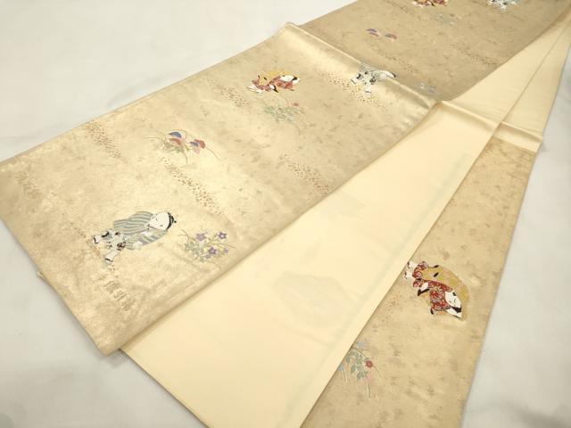 平和屋着物●六通柄袋帯　九百錦　人物文　手織引箔　正絹　逸品　未使用　CABM7943dy