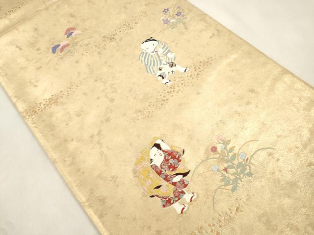 平和屋着物●六通柄袋帯　九百錦　人物文　手織引箔　正絹　逸品　未使用　CABM7943dy