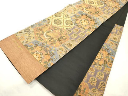 平和屋着物●六通柄袋帯　吉祥花鳥紋　金糸　正絹　逸品　未使用　CABM7945dy