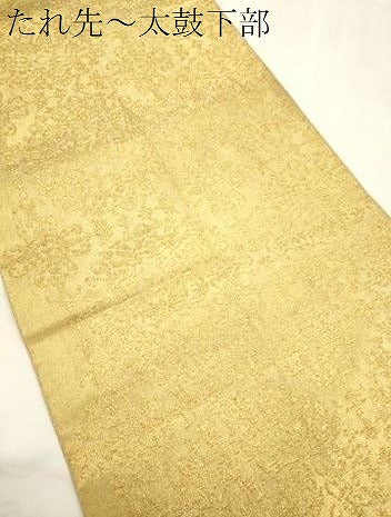平和屋着物●六通柄袋帯　尾長鳥花文　金糸　正絹　逸品　CABM7949dy