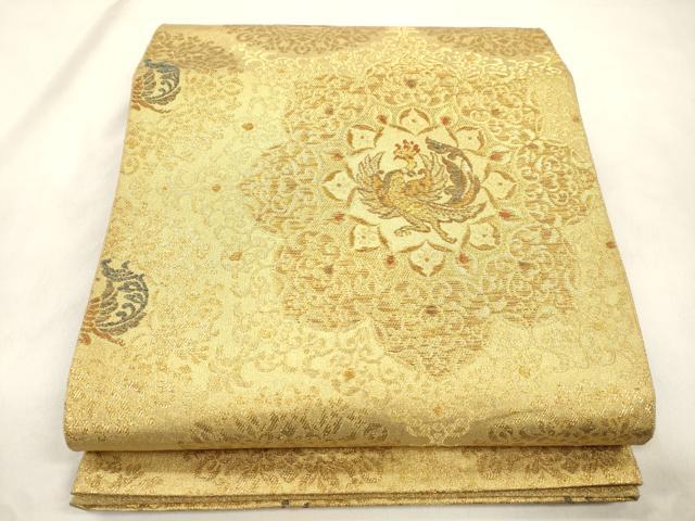 平和屋着物●六通柄袋帯　尾長鳥花文　金糸　正絹　逸品　CABM7949dy