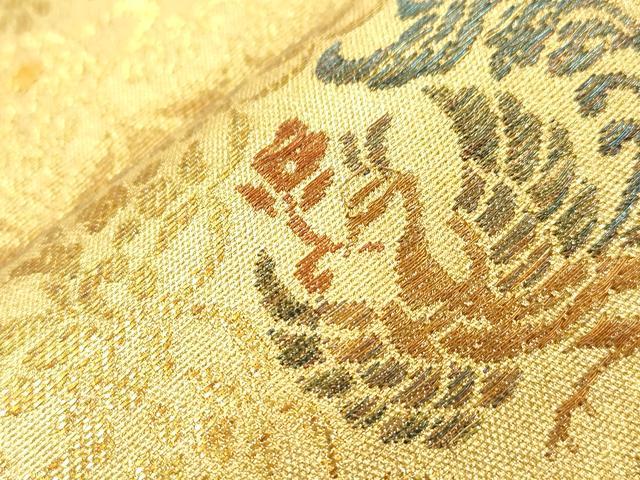 平和屋着物●六通柄袋帯　尾長鳥花文　金糸　正絹　逸品　CABM7949dy