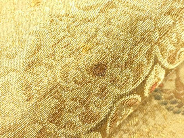 平和屋着物●六通柄袋帯　尾長鳥花文　金糸　正絹　逸品　CABM7949dy