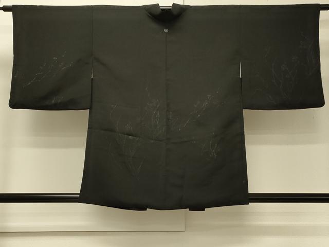 平和屋着物＃羽織　枝花文　黒地　正絹　逸品　CABM8076in