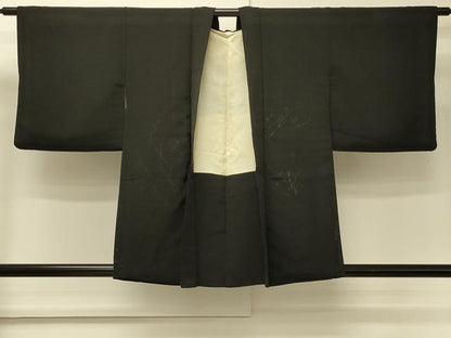 平和屋着物＃羽織　枝花文　黒地　正絹　逸品　CABM8076in