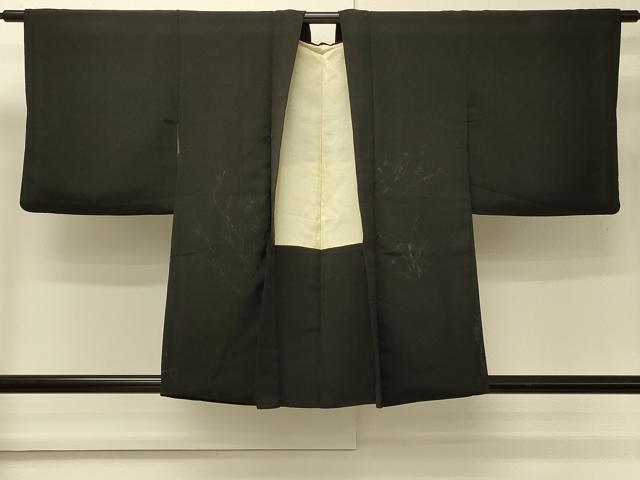 平和屋着物＃羽織　枝花文　黒地　正絹　逸品　CABM8076in