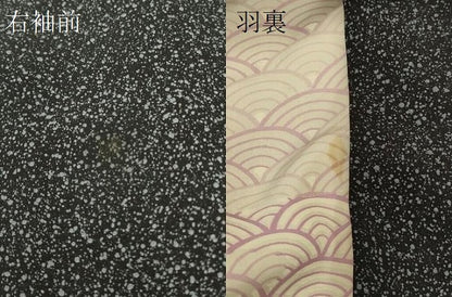 平和屋着物＃羽織　枝葉文　たたき染め　黒地　金糸　正絹　逸品　CABM8077in