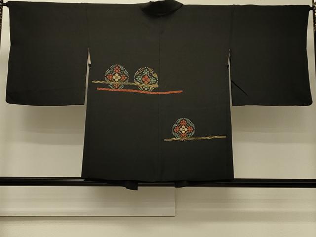 平和屋着物＃羽織　寿光織　花丸文　黒地　金糸　正絹　逸品　CABM8091in
