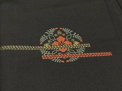 平和屋着物＃羽織　寿光織　花丸文　黒地　金糸　正絹　逸品　CABM8091in