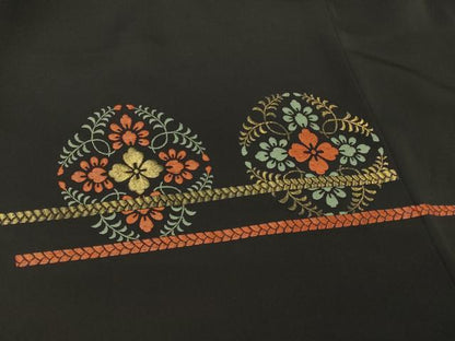 平和屋着物＃羽織　寿光織　花丸文　黒地　金糸　正絹　逸品　CABM8091in