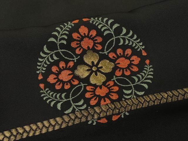 平和屋着物＃羽織　寿光織　花丸文　黒地　金糸　正絹　逸品　CABM8091in