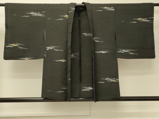 平和屋着物＃羽織　単衣　寿光織　霞文　黒地　金銀糸　正絹　逸品　CABM8093in