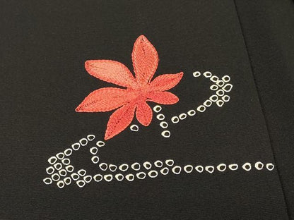 平和屋着物＃羽織　刺繍　流水舞葉文　黒地　正絹　逸品　CABM8097in