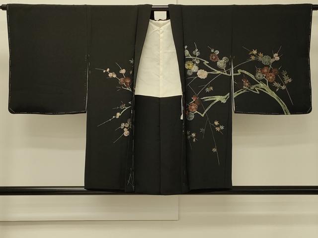 平和屋着物＃羽織　寿光織　枝花文　黒地　金銀糸　正絹　逸品　CABM8099in