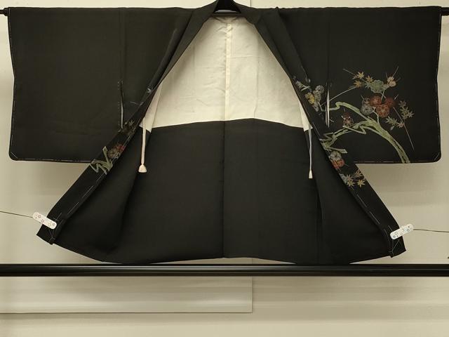 平和屋着物＃羽織　寿光織　枝花文　黒地　金銀糸　正絹　逸品　CABM8099in