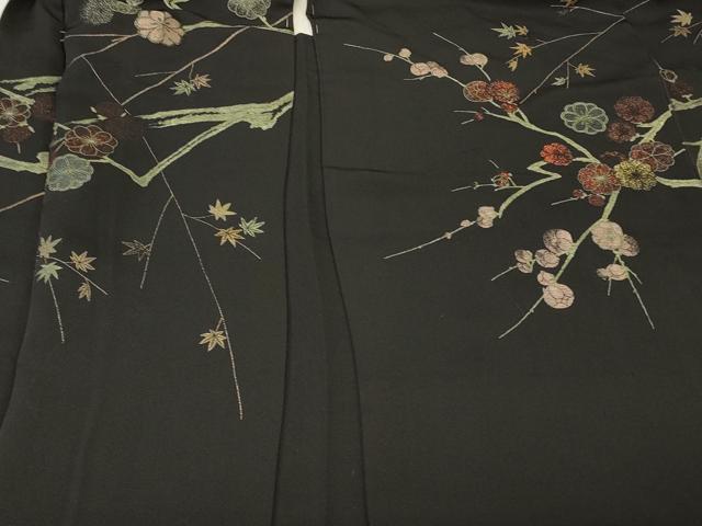 平和屋着物＃羽織　寿光織　枝花文　黒地　金銀糸　正絹　逸品　CABM8099in