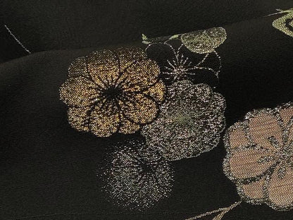 平和屋着物＃羽織　寿光織　枝花文　黒地　金銀糸　正絹　逸品　CABM8099in
