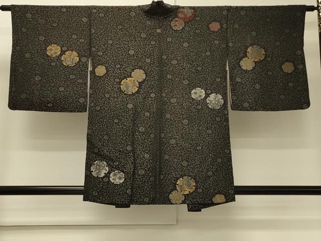 平和屋着物＃羽織　寿光織　雪輪草花文　黒地　金銀糸　正絹　逸品　CABM8100in