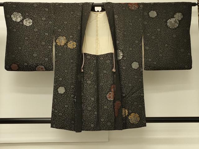 平和屋着物＃羽織　寿光織　雪輪草花文　黒地　金銀糸　正絹　逸品　CABM8100in