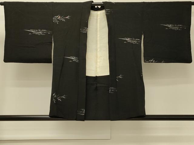 平和屋着物＃羽織　寿光織　枝葉文　黒地　金銀糸　正絹　逸品　CABM8101in