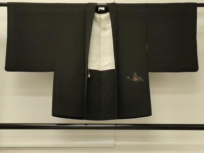 平和屋着物＃羽織　寿光織　枝花文　黒地　金糸　正絹　逸品　CABM8102in