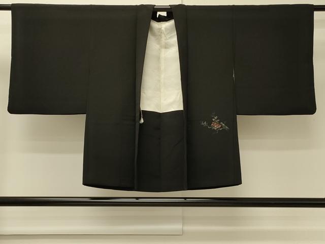 平和屋着物＃羽織　寿光織　枝花文　黒地　金糸　正絹　逸品　CABM8102in
