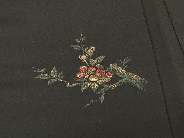 平和屋着物＃羽織　寿光織　枝花文　黒地　金糸　正絹　逸品　CABM8102in