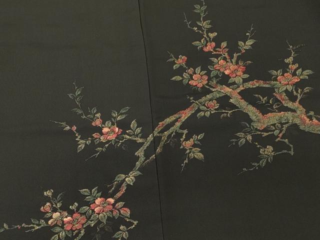平和屋着物＃羽織　寿光織　枝花文　黒地　金糸　正絹　逸品　CABM8102in