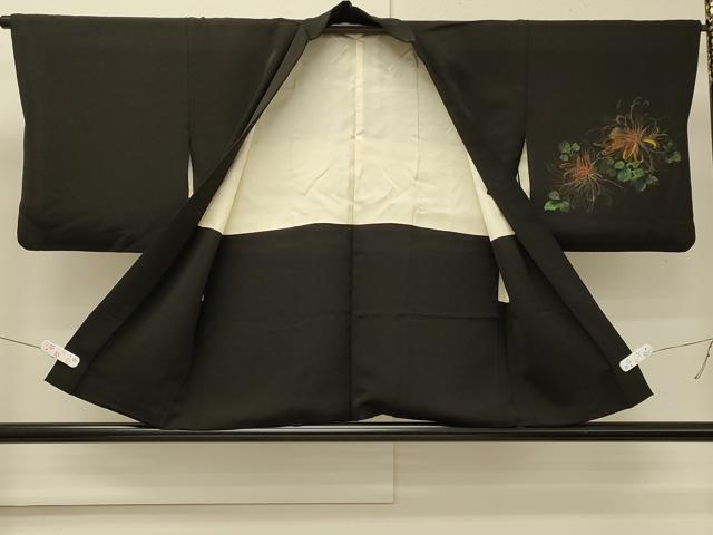 平和屋着物＃羽織　寿光織　草花文　黒地　金糸　正絹　逸品　CABM8104in