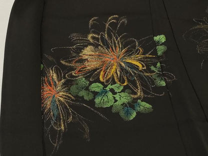 平和屋着物＃羽織　寿光織　草花文　黒地　金糸　正絹　逸品　CABM8104in