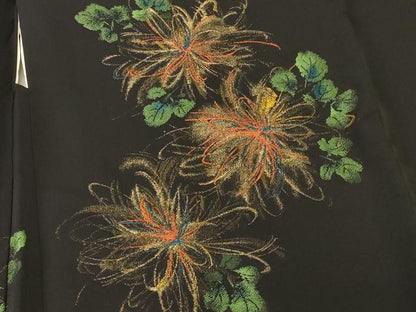 平和屋着物＃羽織　寿光織　草花文　黒地　金糸　正絹　逸品　CABM8104in