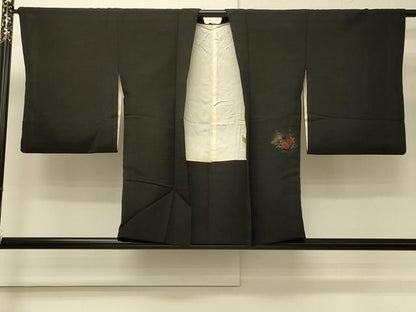 平和屋着物＃羽織　寿光織　風景流水花文　黒地　金銀糸　正絹　逸品　CABM8105in