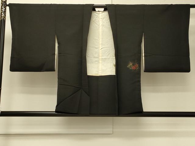 平和屋着物＃羽織　寿光織　風景流水花文　黒地　金銀糸　正絹　逸品　CABM8105in