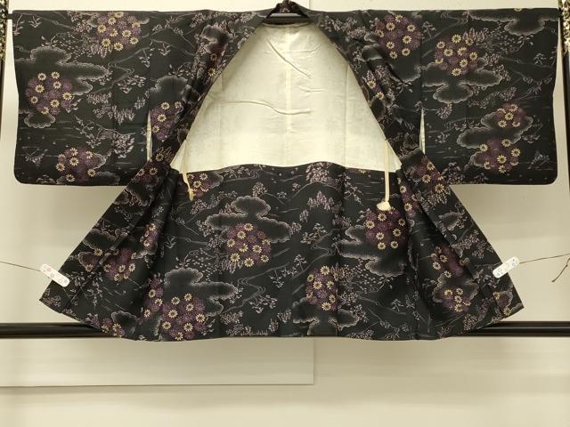 平和屋着物＃羽織　紬地　型染め　雲取り風景花文　正絹　逸品　CABM8138in
