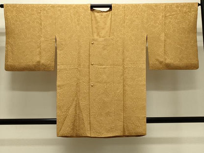 平和屋着物＃道行コート　色無地　草花地紋　黄朽葉色　正絹　逸品　CABM8238in
