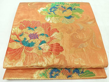 平和屋着物◎六通柄袋帯　錦彩唐花文　金糸　正絹　逸品　CABM8401nb