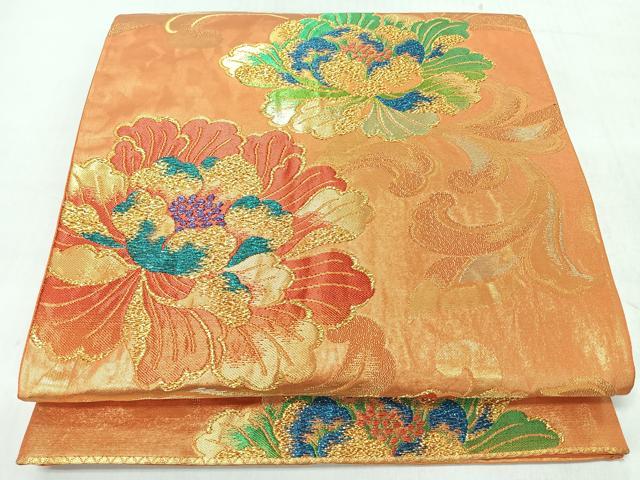 平和屋着物◎六通柄袋帯　錦彩唐花文　金糸　正絹　逸品　CABM8401nb