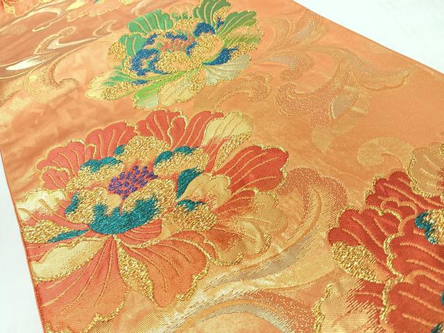 平和屋着物◎六通柄袋帯　錦彩唐花文　金糸　正絹　逸品　CABM8401nb