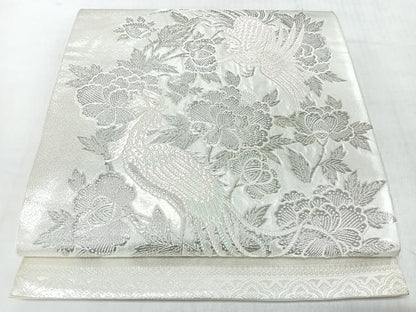 平和屋着物◎太鼓柄袋帯　唐織　西印花鳥更紗文　銀糸　正絹　逸品　CABM8402nb