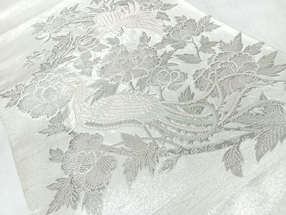 平和屋着物◎太鼓柄袋帯　唐織　西印花鳥更紗文　銀糸　正絹　逸品　CABM8402nb